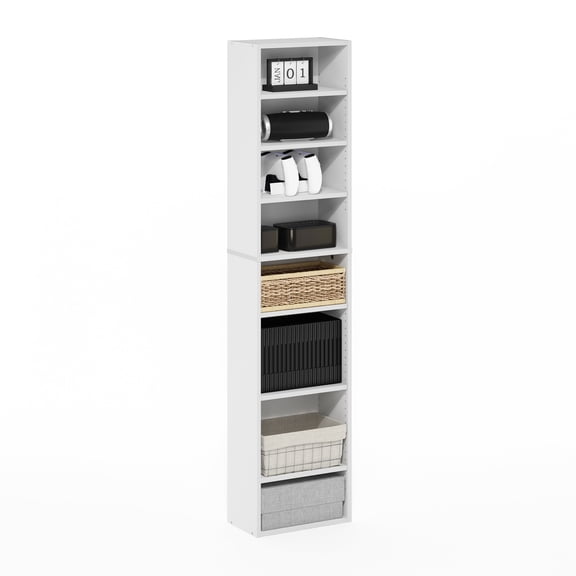 Furinno INDO 8-Tier Media Storage Rack with Adjustable Shelves for CDs, DVDs, Blu-ray Discs and Games, Plain White