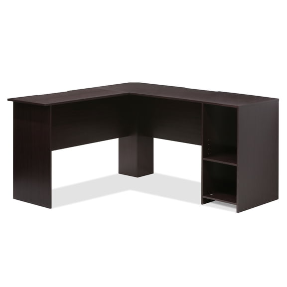 Furinno INDO Desk, 53.5 Wide Gaming Desk with Bookshelf, L-Shaped Computer Desk with Storage, Office Desk for Home Office, Bedroom, Dark Espresso