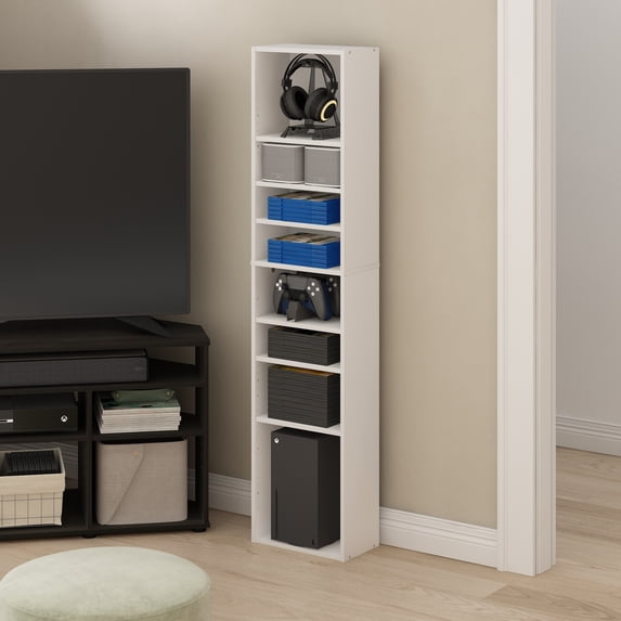 Furinno Indo 8-Tier Adjustable Shelves Multimedia Media Storage Tower Rack, White