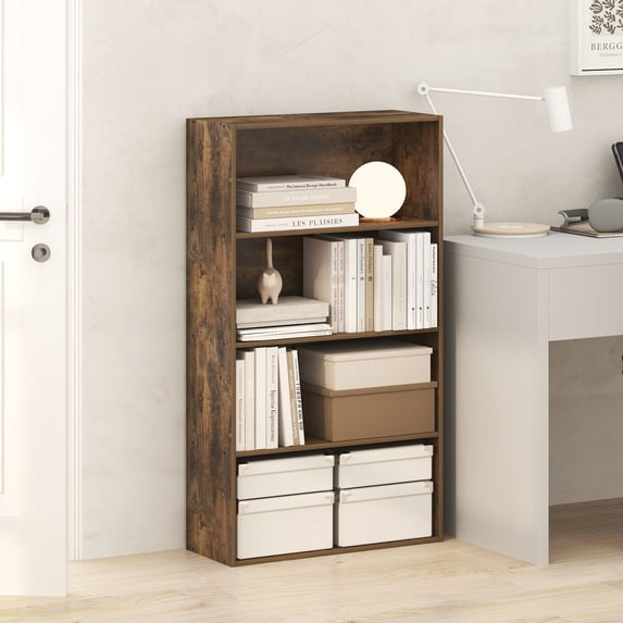 Furinno JAYA 4-Tier Open Shelving Book Shelf 9.5 x 23.6 x 41.9 Amber Pine