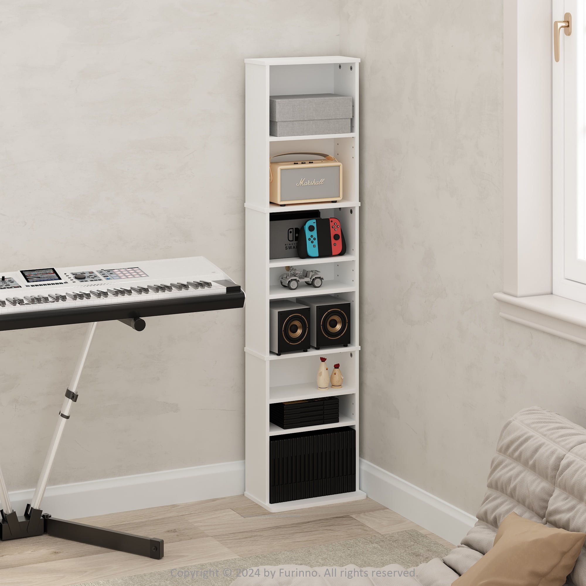 Multimedia Storage Rails Furinno JAYA 9-Shelf Multimedia Media Storage Tower Rack with ...