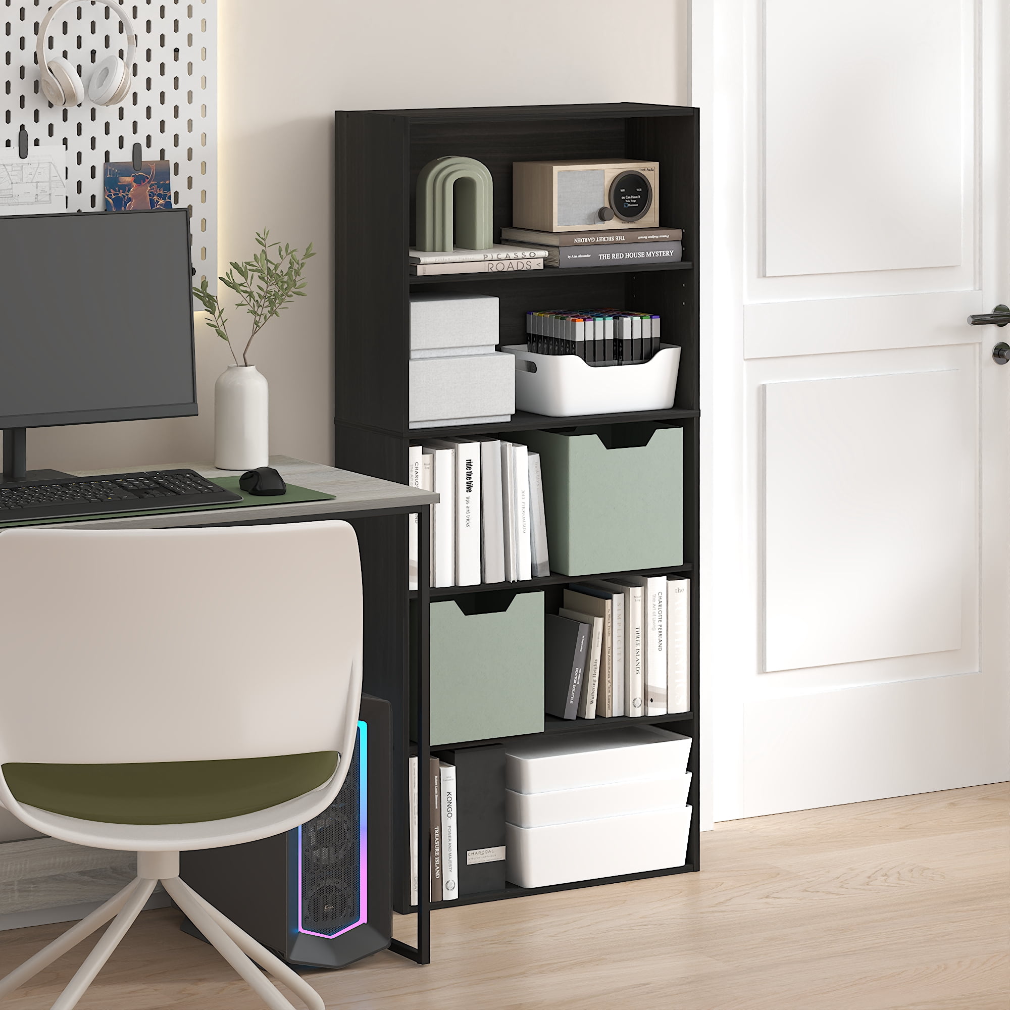 Furinno JAYA 5-Tier AdJUSTable Bookshelf 52 Inch Tall Bookcase Espresso ...