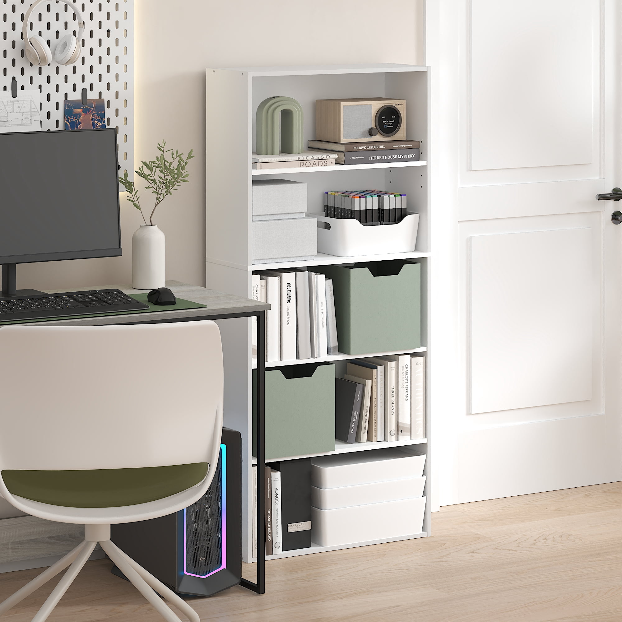 Furinno JAYA 5-Tier AdJUSTable Bookshelf 52 Inch Tall Bookcase White ...