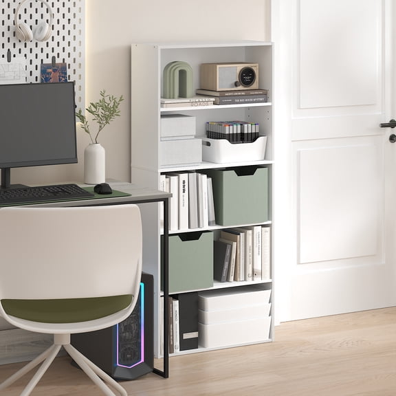 Furinno JAYA 5-Tier Adjustable Bookshelf 52 Inch Tall Bookcase White