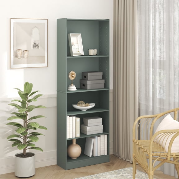 Furinno JAYA 5-Tier Bookshelf in with Adjustable Shelves Sage Green
