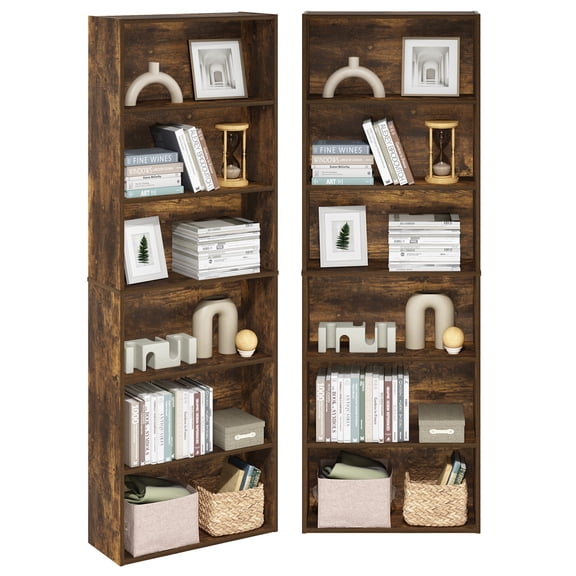 Furinno JAYA Set of 2 6-Tier Bookshelf 9.5 x 24.6 x 71 in Amber Pine
