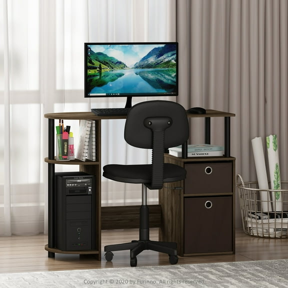 Furinno 15111 JAYA Simplistic Computer Study Desk with Bin Drawers, Columbia Walnut/Black/Dark Brown