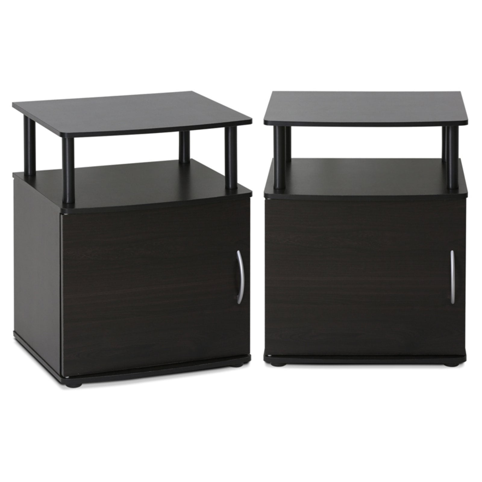 Sleek Black Engineered Wood End Table with Storage - Set of 2