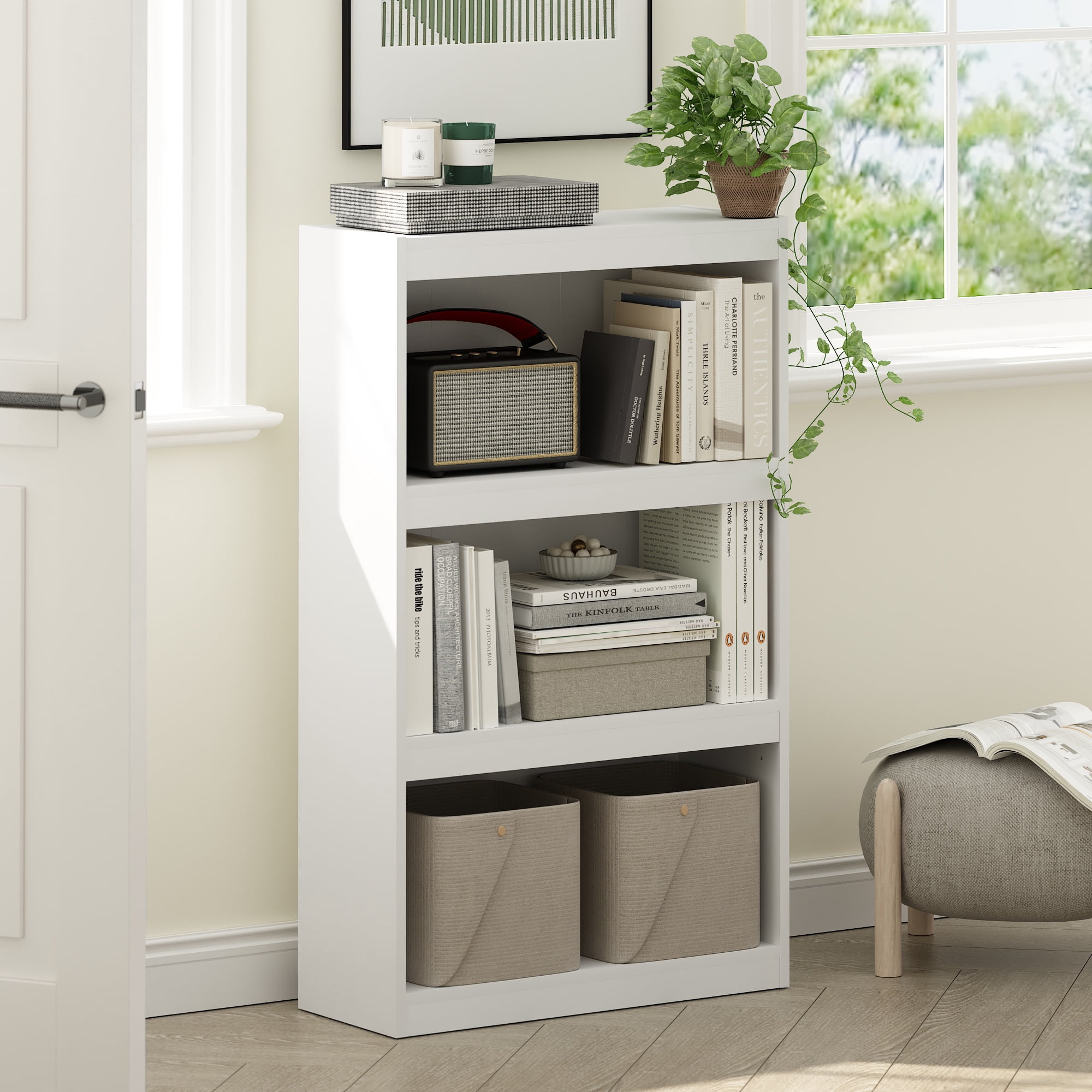 Furinno JAYA Enhanced Home 3-Tier Adjustable Shelf Bookcase, White ...