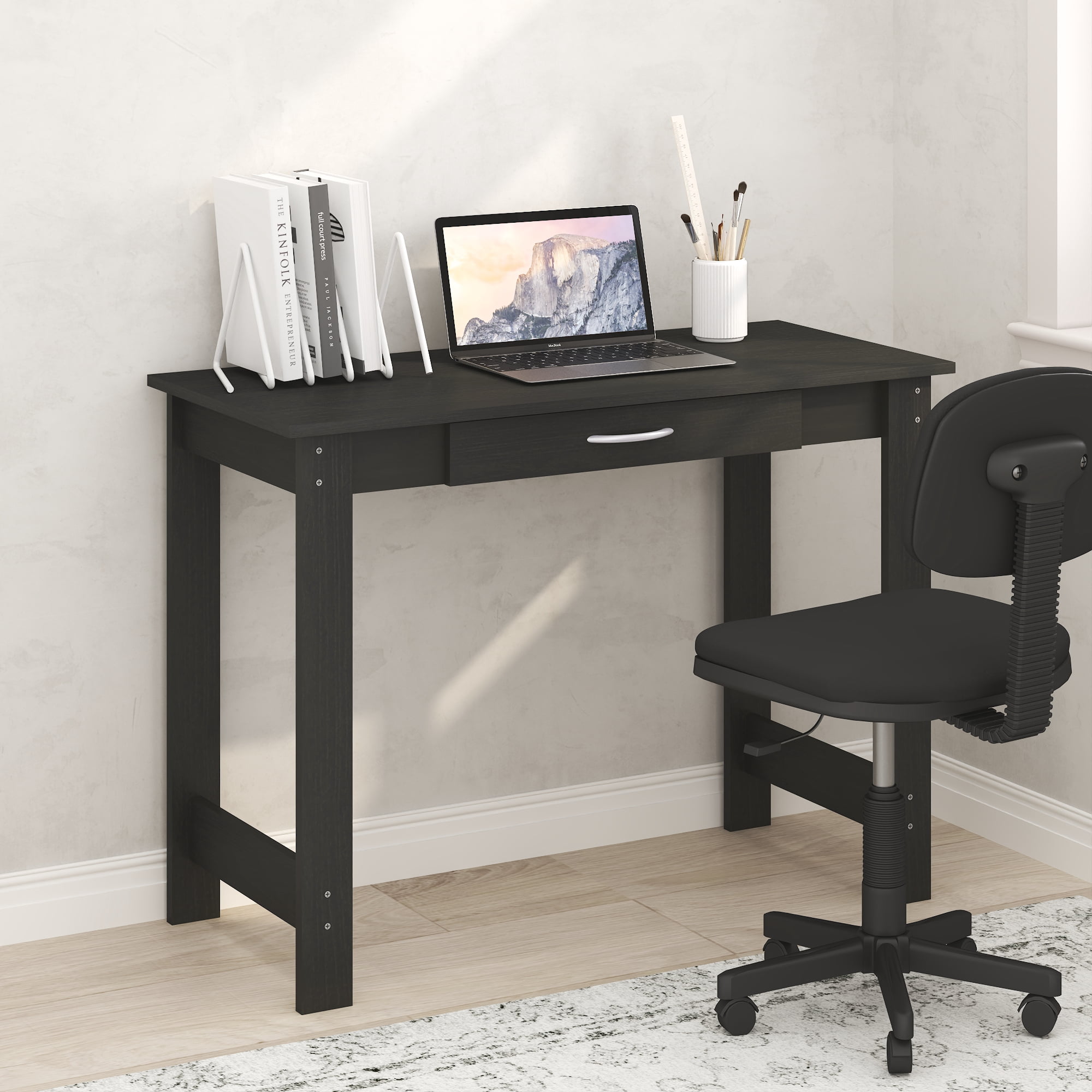 Computerized Leg Furinno JAYA H-legs Computer Desk with Drawer Darkwood - Walmart.com