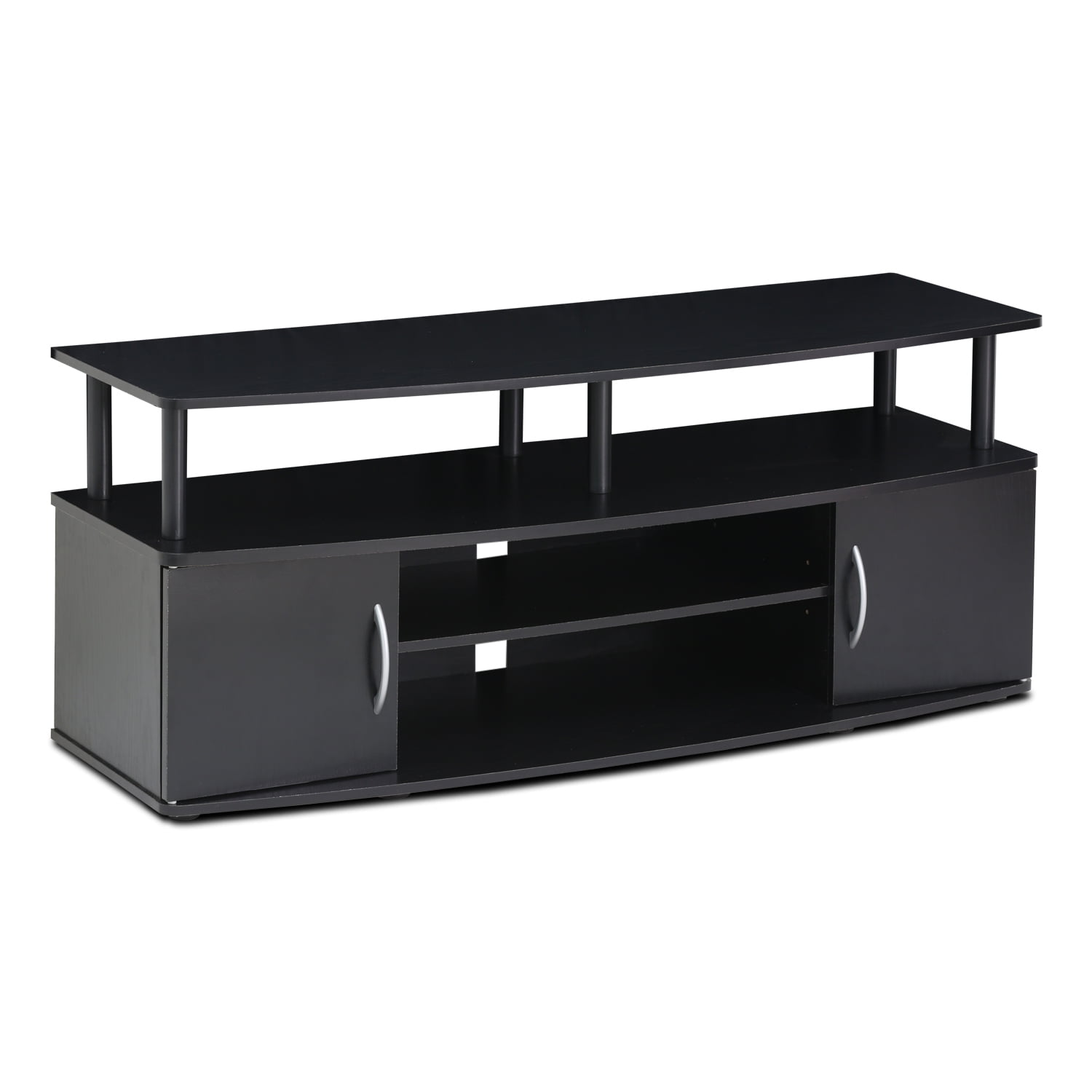 Black Large Entertainment Center with Open Shelves and Doors