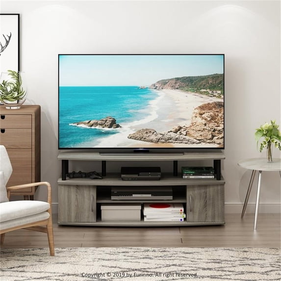 Furinno JAYA Large Entertainment Center Hold up to 55-IN TV, French Oak Grey/Black