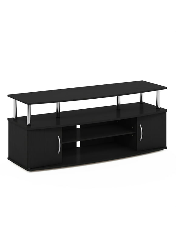 Furinno JAYA Large Entertainment Center Hold up to 55-in TV, Americano, Stainless Steel Tubes