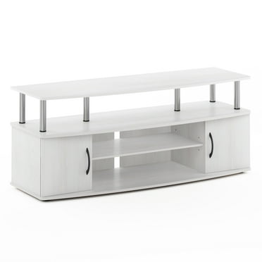 Furinno JAYA Large Entertainment Center Hold up to 55-in TV, White Oak, Stainless Steel Tubes