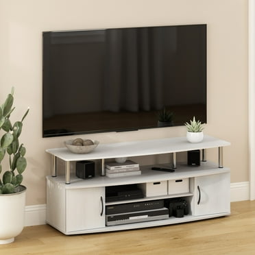 Furinno JAYA Large Entertainment Center Hold up to 55-in TV, White Oak, Stainless Steel Tubes