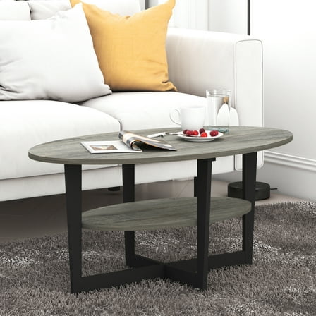 Furinno JAYA Engineered Wood Oval Coffee Table in French Oak Gray/Black