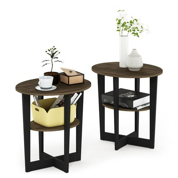 Furinno JAYA Oval End Table, Set of Two, Columbia Walnut/Black