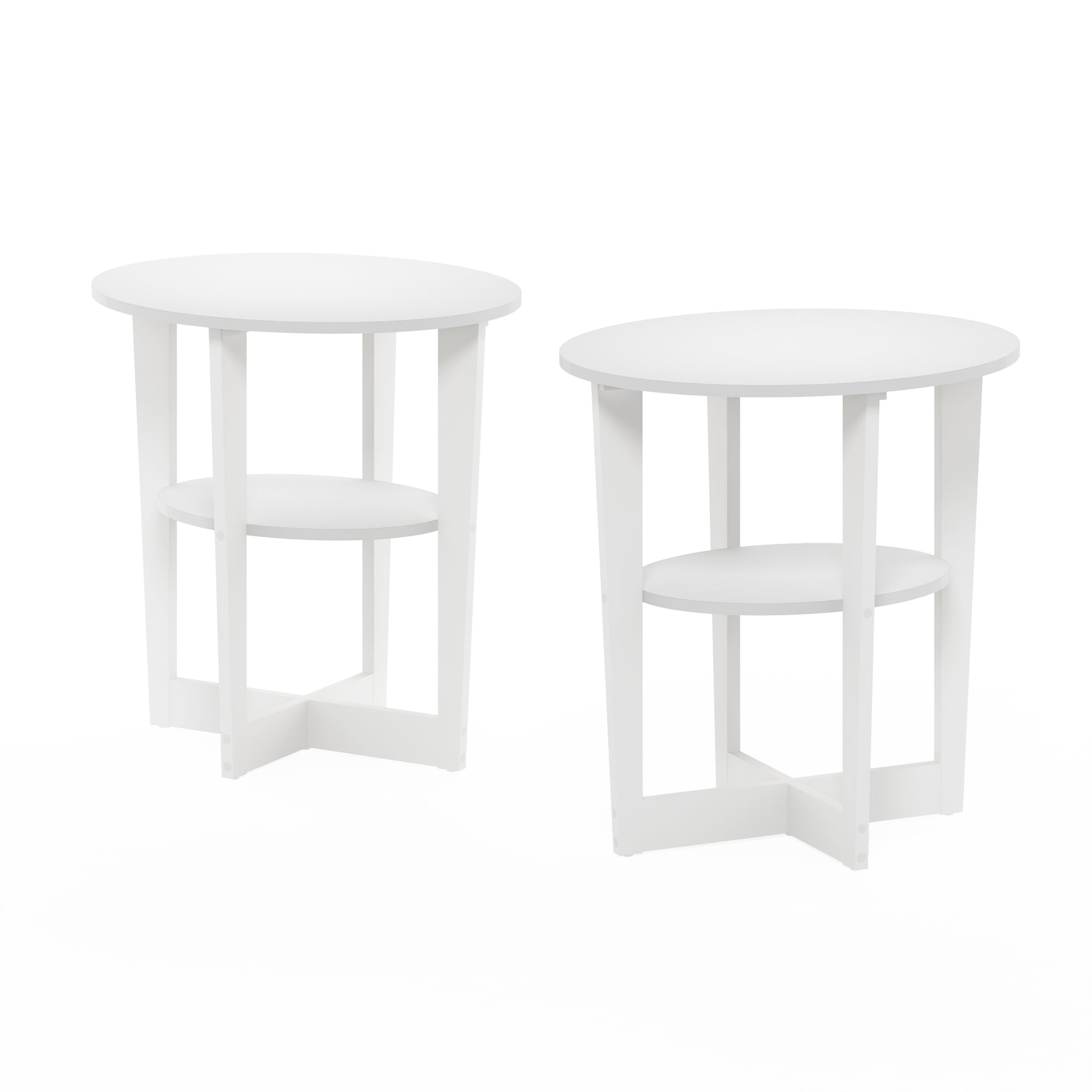 Furinno White Oval End Tables with Shelves, Set of Two