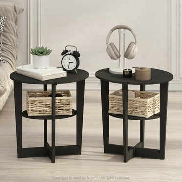 Furinno JAYA Oval End Table, Side Table, Black Walnut, Set of 2