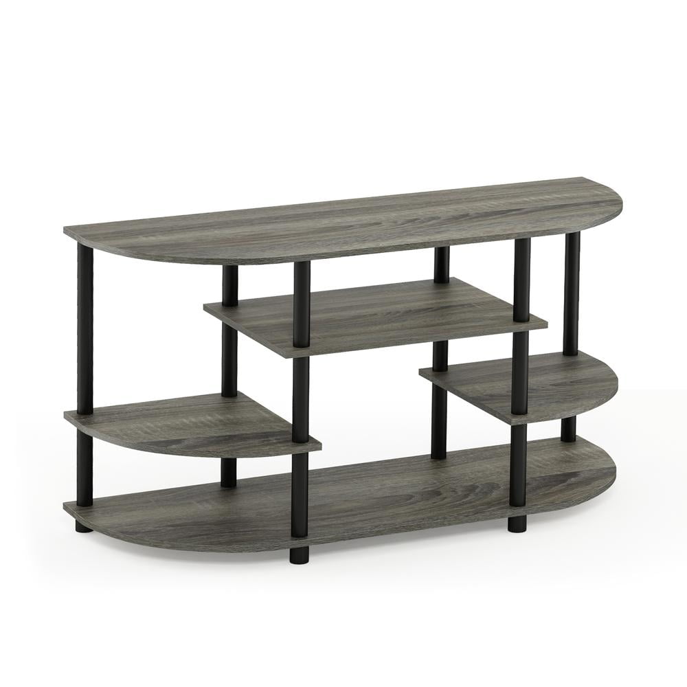 French Oak Grey/Black Wood Corner TV Stand with Open Shelves