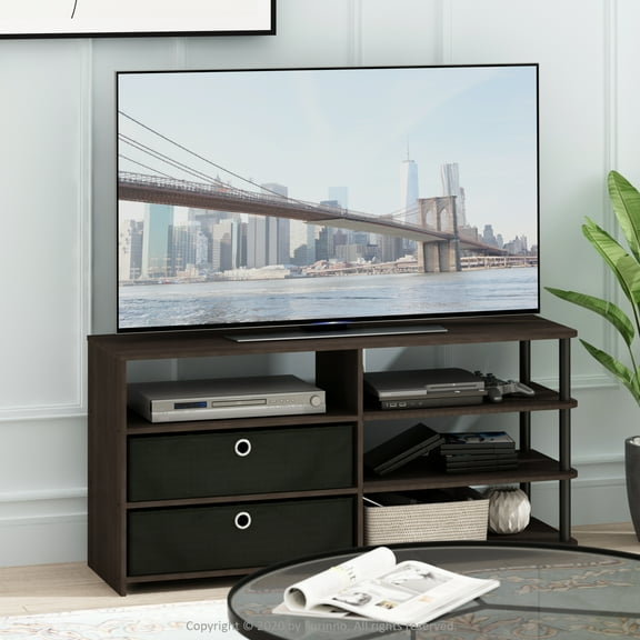 Furinno JAYA Simple Design TV Stand with Bins, Walnut