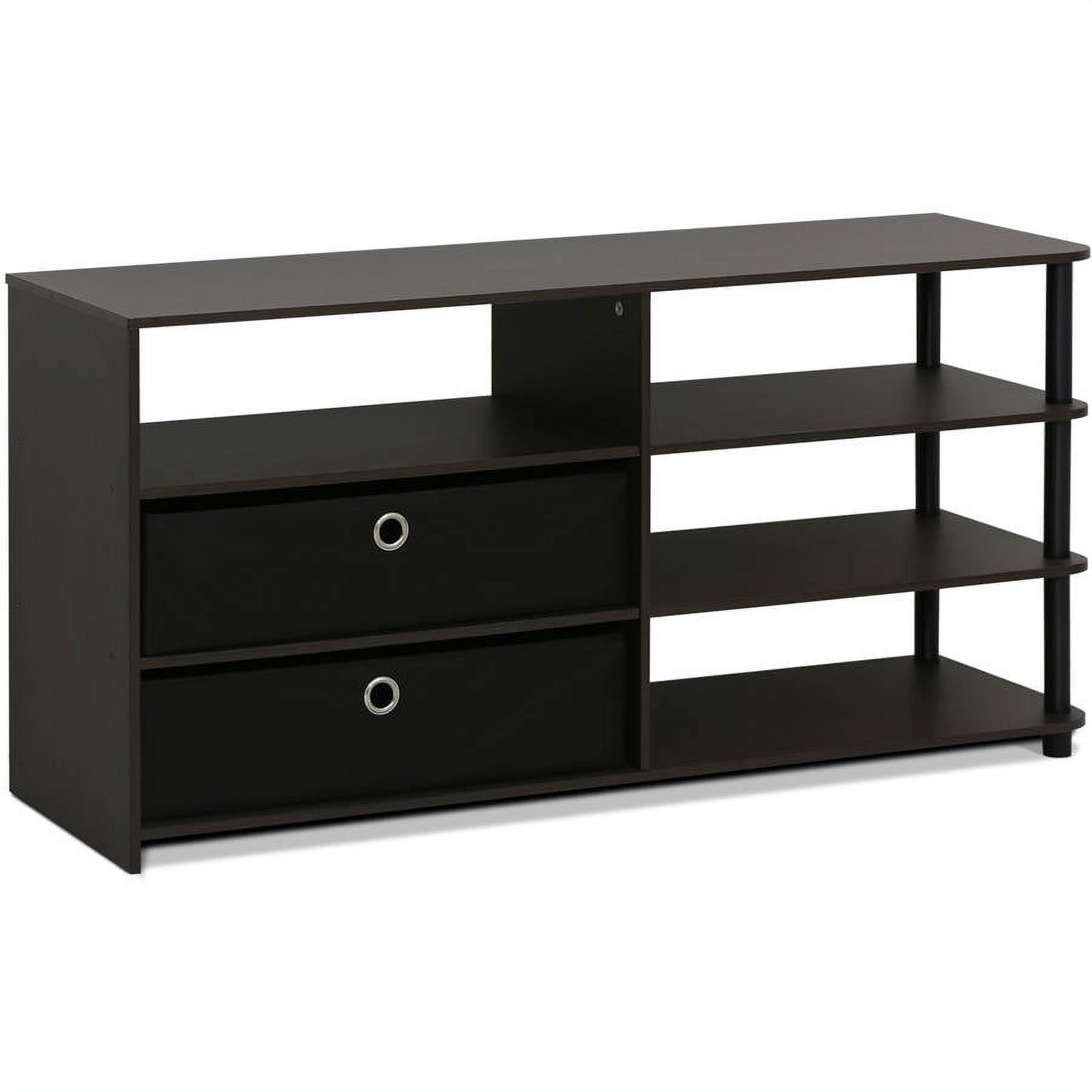 Modern Walnut Wood TV Stand with Storage Bins for 55-Inch TV