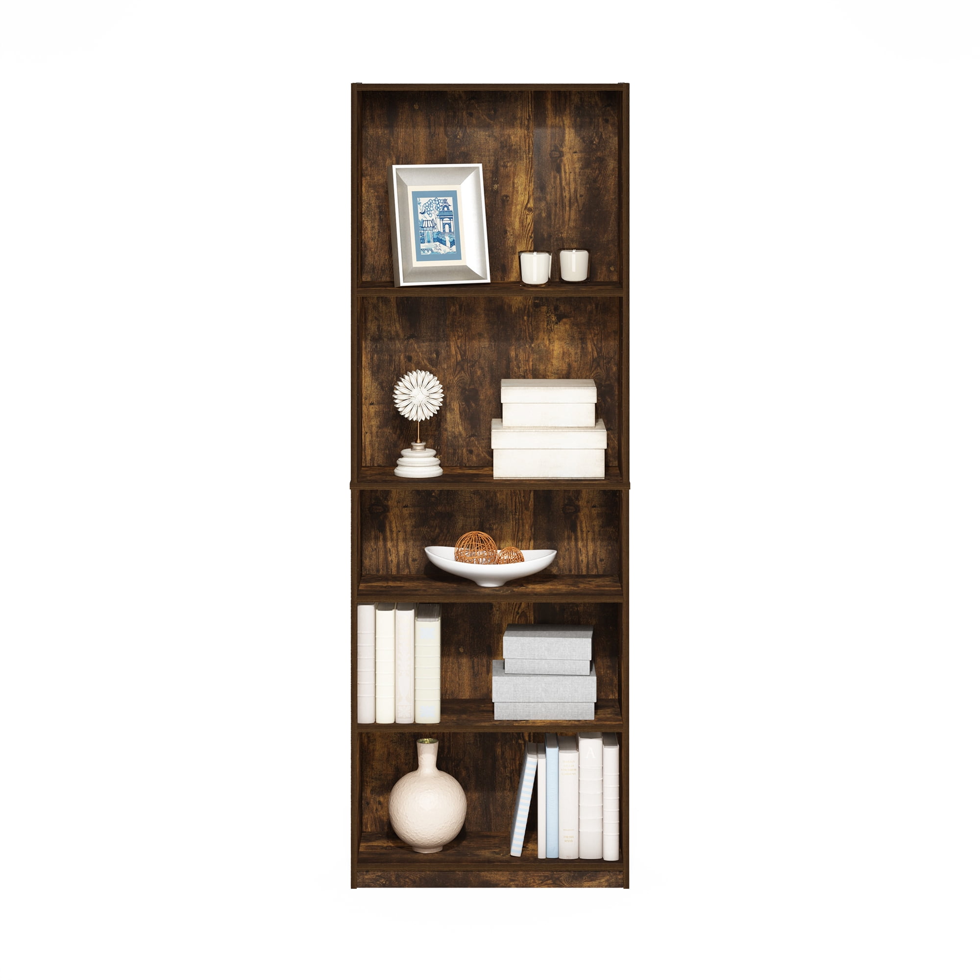 Amber Pine Adjustable 5-Tier Wood Bookcase