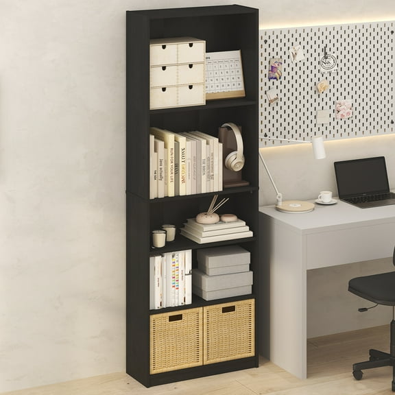 Furinno JAYA Simply Home Adjustable Shelf Bookcase, 5-Tier, Darkwood
