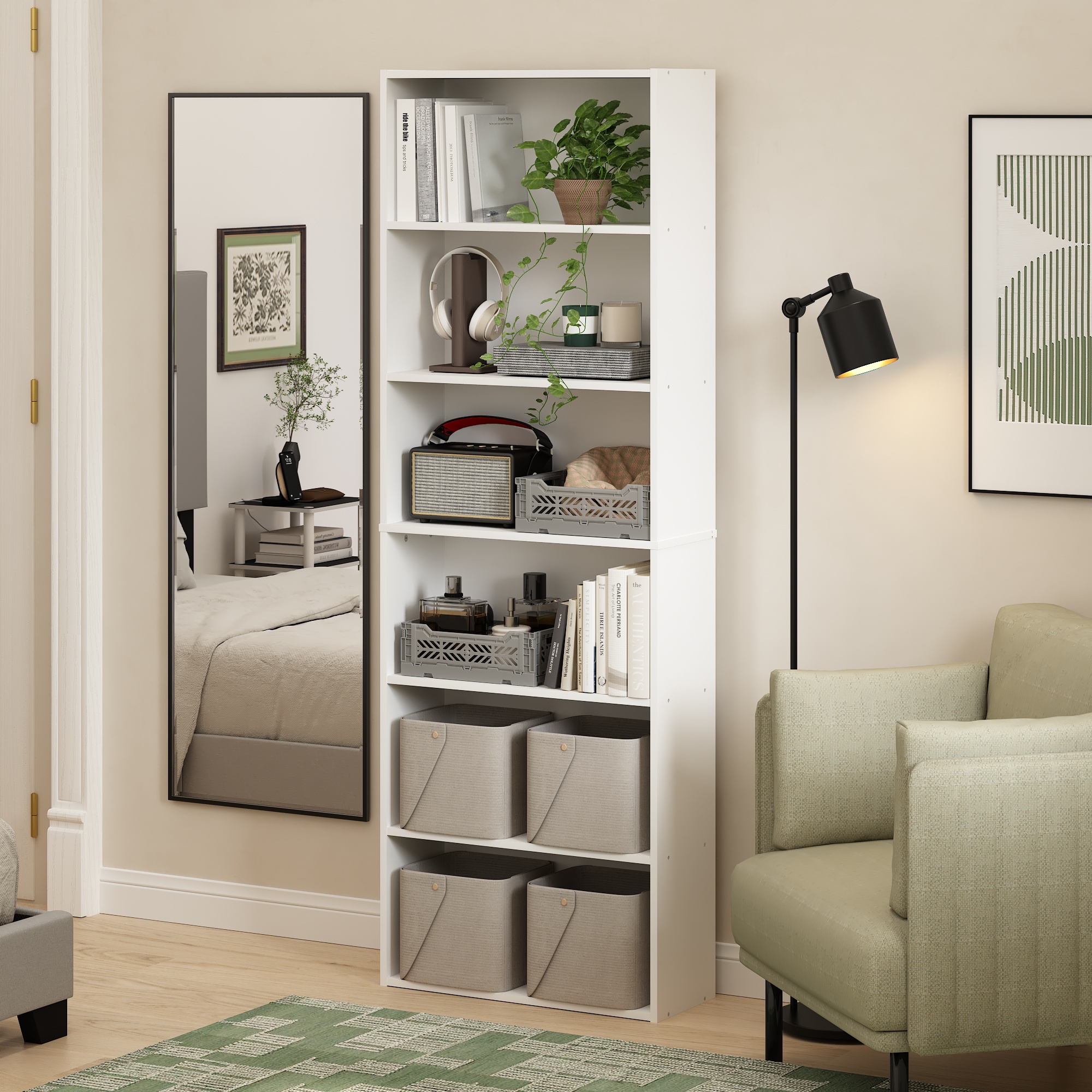 Furinno JAYA Simply Home Free Standing 6-Tier Open Storage Bookcase, White