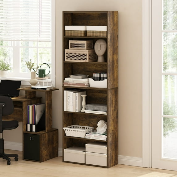 Furinno JAYA Simply Home Free Standing Adjustable 6-Tier Open Storage Bookcase, Amber Pine