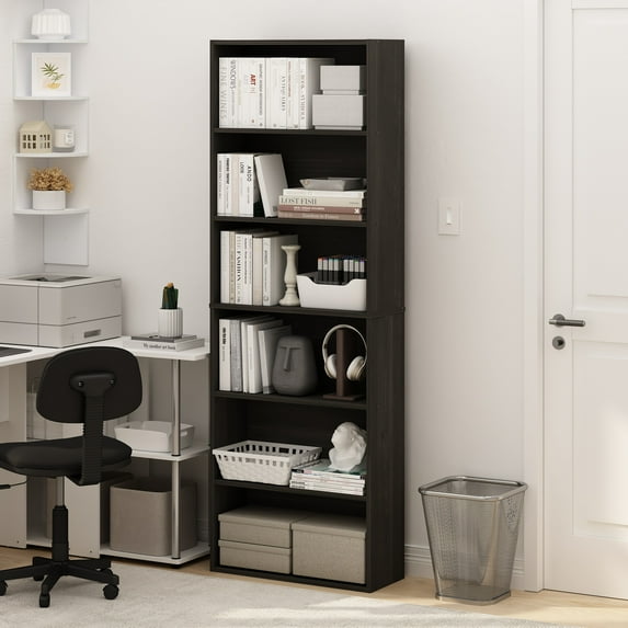 Furinno JAYA Simply Home Free Standing Adjustable 6-Tier Open Storage Bookcase, Espresso