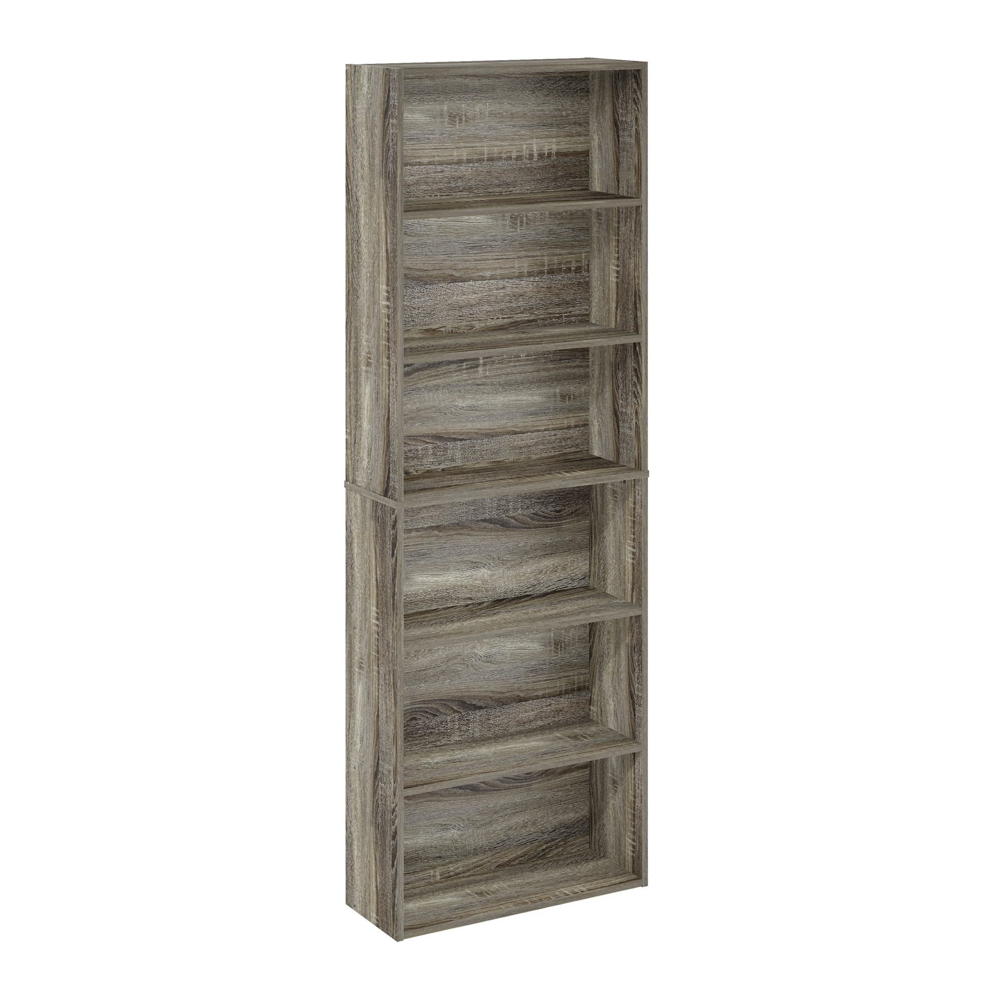 Tall Gray Laminated Wood Adjustable 6-Tier Bookcase