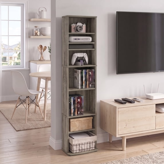 Furinno JAYA Space Saving Multimedia Storage Tower, French Oak