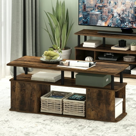 Furinno JAYA TV Stand Entertainment Center with Open Storage Compartment for TV up to 50 Inch, Amber Pine/Black