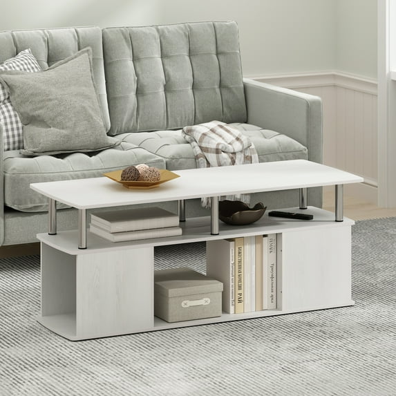 Furinno JAYA Utility Design Coffee Table, White Oak, Stainless Steel Tubes