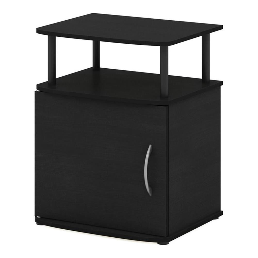 Sleek Black Wood End Table with Storage Compartment