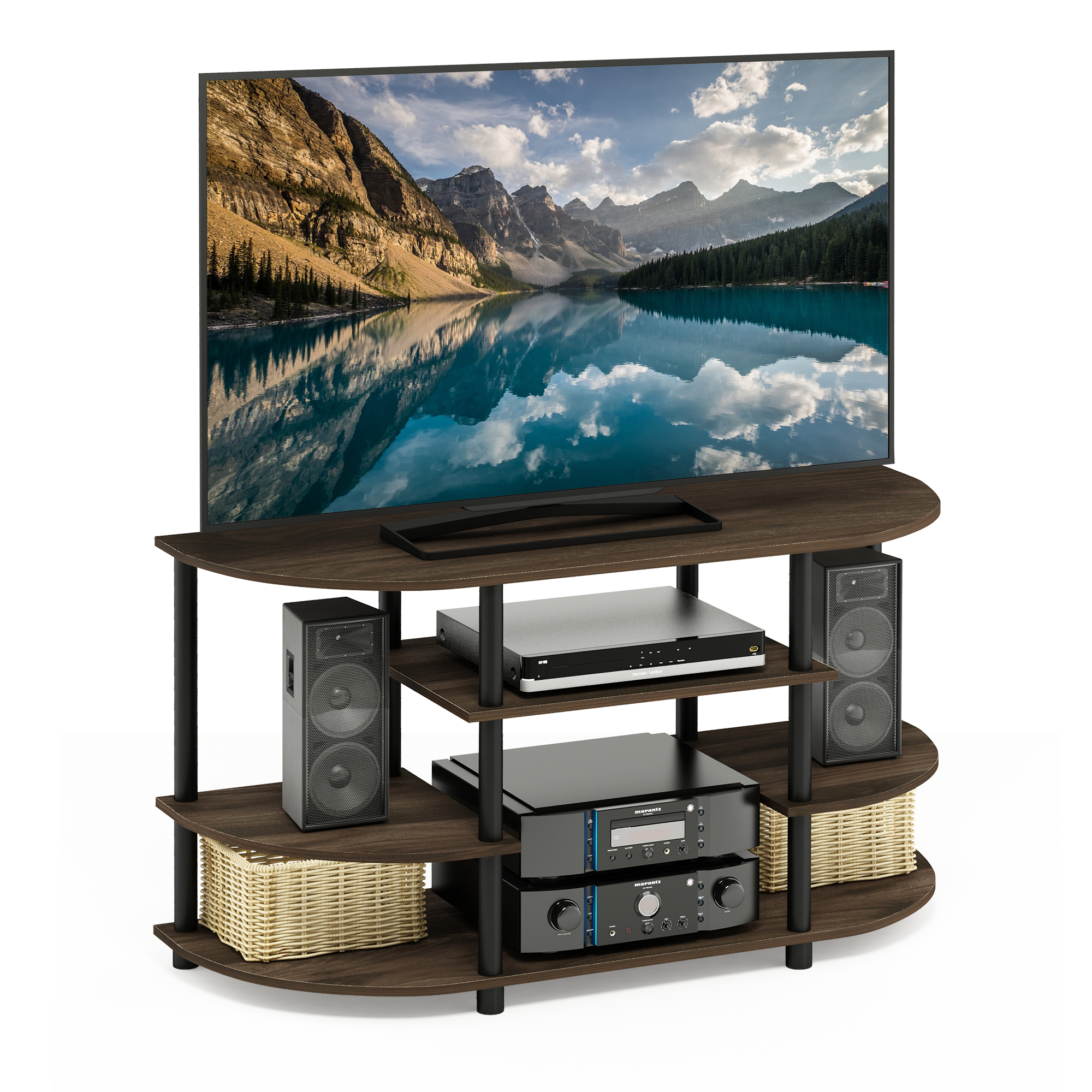 Mobile TV Furinno Jaya Con Ruote – Design Moderno In Truciolato Grigio/Nero, 106 X 57 X 39 Cm, Facile Da Montare