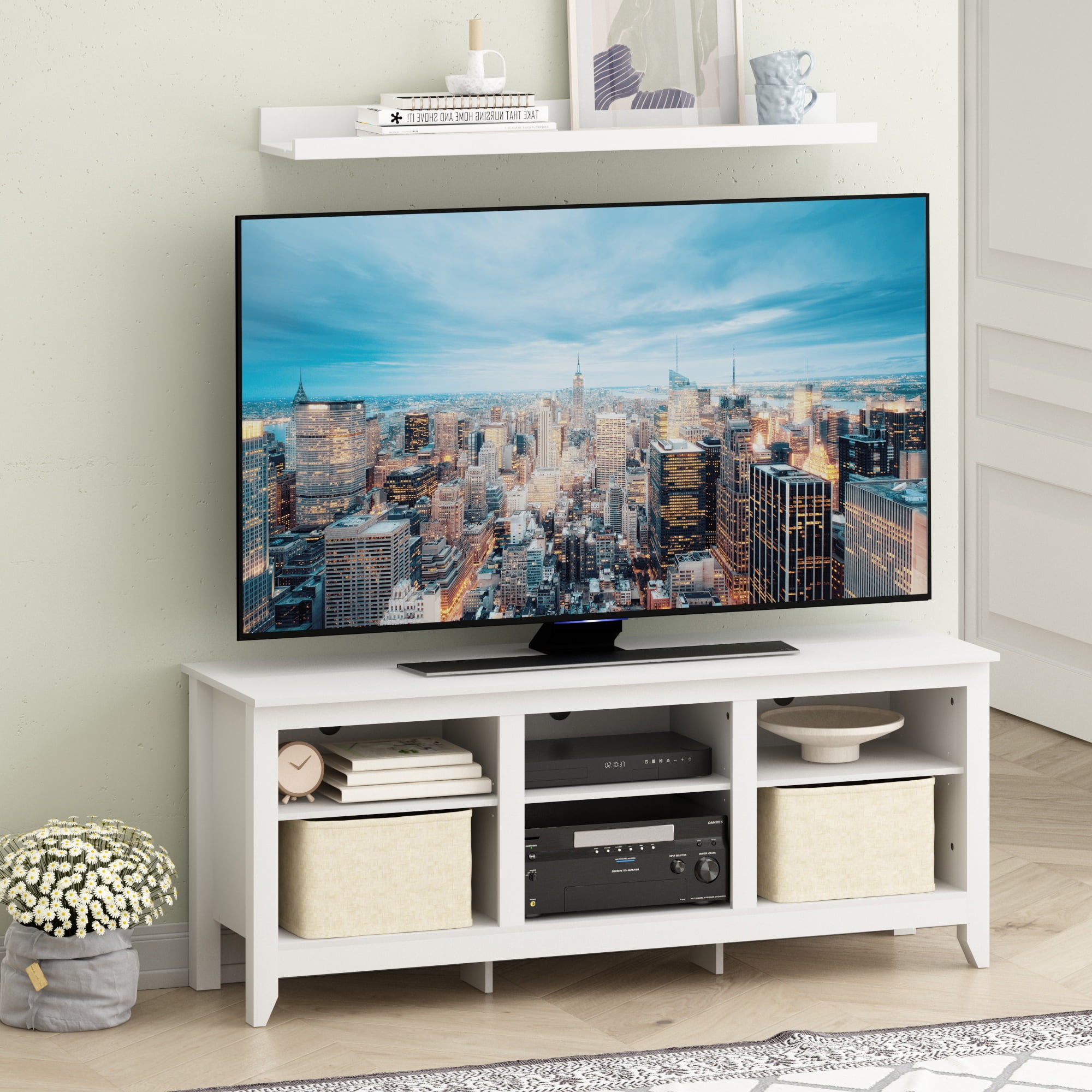 Furinno JENSEN TV Entertainment Center for TV up to 65 Inch, White