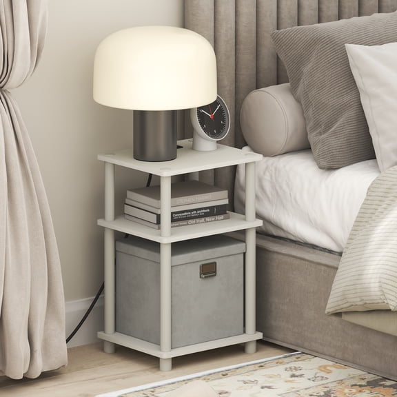 Furinno JUST Night Stand, 3-Tier Nightstand with Charging Station, Easy Assembly Side Table, End Table, Bedside Table with USB and Type-C Charging Port, for Living Room, Bedroom, White
