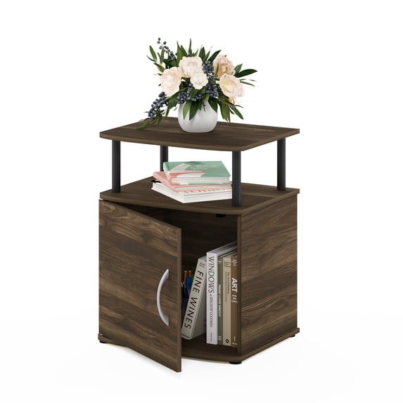 Furinno Jaya 2-Tier Side Table, Rustic Brown Closed Storage End Table, Night Stand, Bedside Table for Living Room, Bedroom, Home Office, Brown Walnut/Black