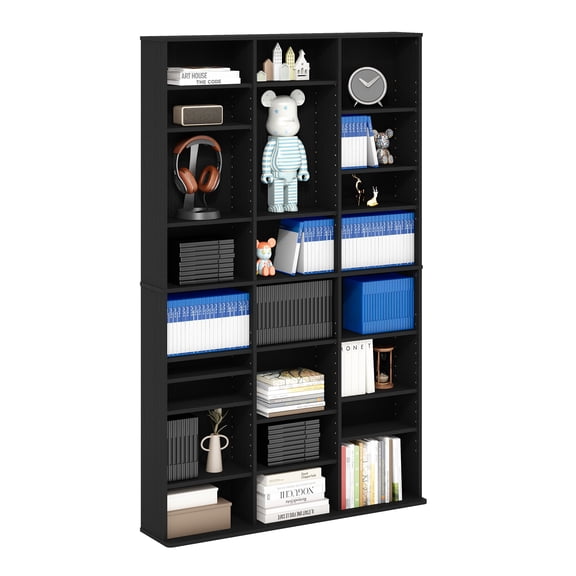 Furinno Jaya DVD Shelf, 24-Shelf Wide CD Rack, Media Shelf with Adjustable Shelves, 8 x 3 DVD Storage Cabinets for CD Blueray Game Disc, Easy Assembly, for Living Room, Home Office, Dark Americano