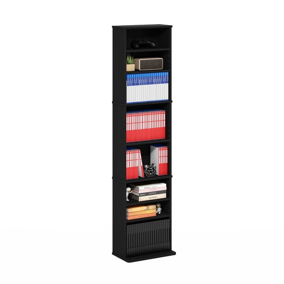 Furinno Jaya DVD Shelf, 9-Shelf Tall Narrow CD Rack, Media Shelf with Adjustable Shelves, DVD Storage Cabinets for CD Blueray Game Disc, Easy Assembly, for Living Room, Home Office, Dark Americano