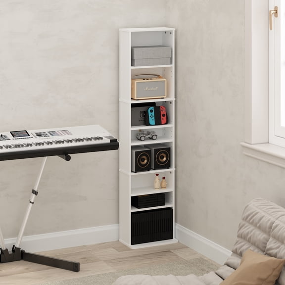 SONGMY Jaya DVD Shelf, 9-Shelf Tall Narrow CD Rack, Media Shelf with ...