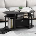 thumbnail image 1 of Furinno Jaya Oval Modern Brown Coffee Table with Side Shelves and Storage Bin, Side Table with Shelf, for Living Room, Bedroom, Home Office, Black Walnut, 1 of 6
