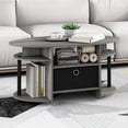 thumbnail image 1 of Furinno Jaya Oval Modern Grey Coffee Table with Side Shelves and Storage Bin, Side Table with Shelf, for Living Room, Bedroom, Home Office, Grey Oak, 1 of 6