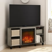 Furinno Jensen Corner Fireplce TV Stand with Metal Leg for TV up to 55 Inches, Americano