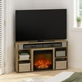 thumbnail image 1 of Furinno Jensen Corner TV Stand with Fireplace for TV up to 55 Inches, Flagstaff Oak, 1 of 7