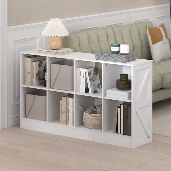 Furinno Jensen Farmhouse 8-Cube Display Bookcase, Bookshelf, White