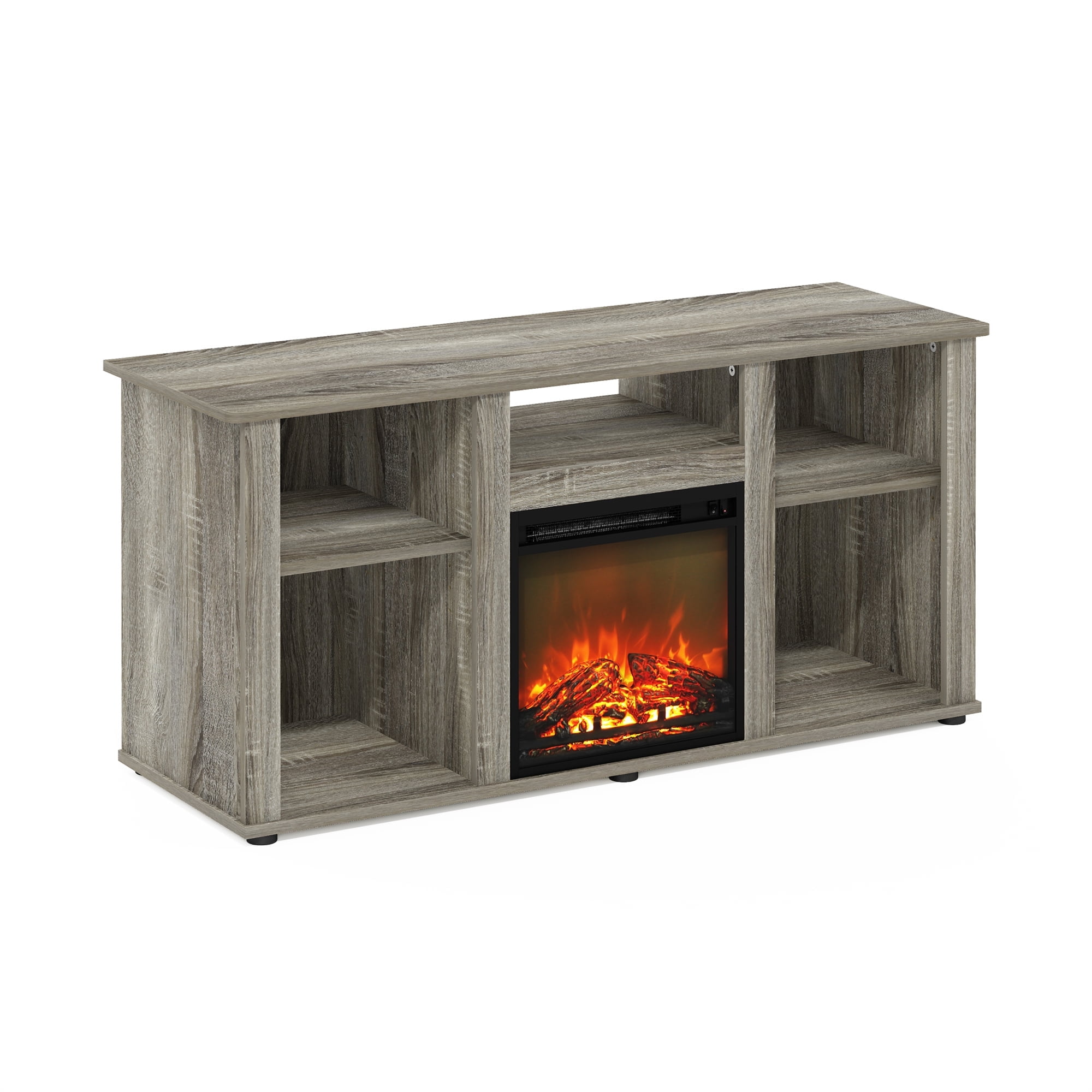Gray Composite Wood Fireplace TV Stand with Open Storage for 55 Inch TV