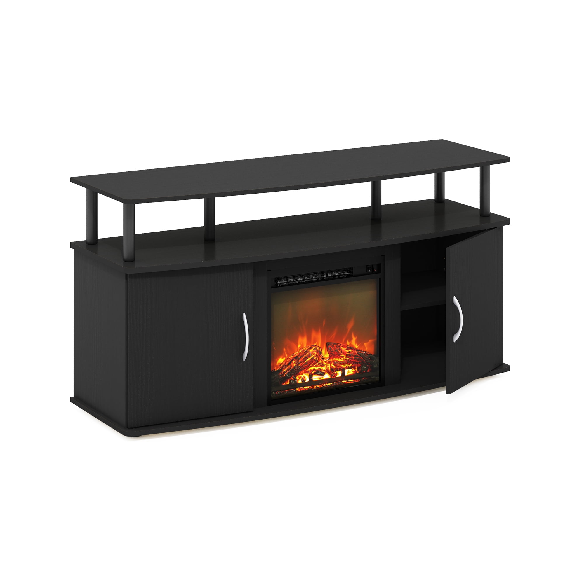 Furinno Jensen Living Room Fireplace Entertainment Center with Doors Storage Cabinet for TV up to 55 Inch, Americano/Black